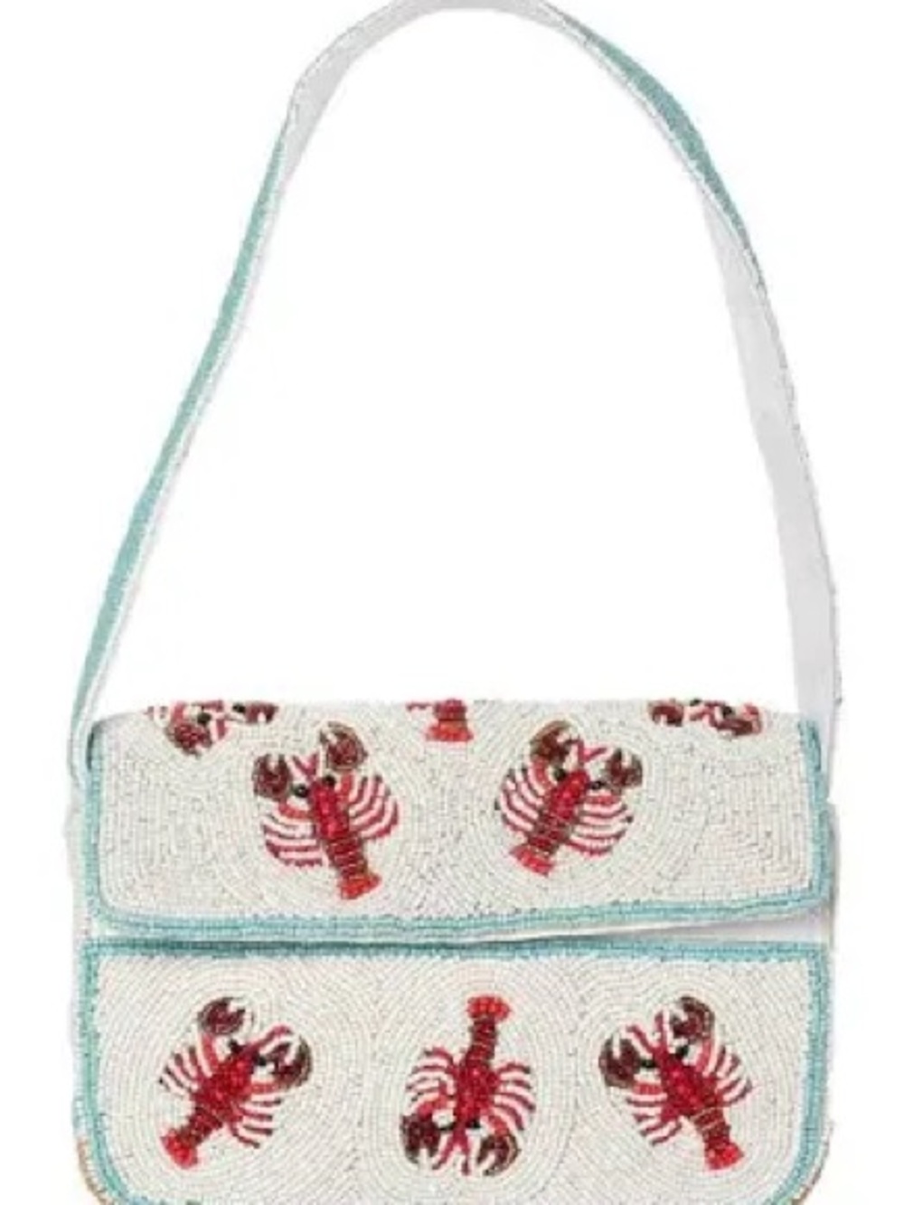 NWT Sol and Mer Beaded Lobster Shoulder Bag White Multi Coastal Summer Purse